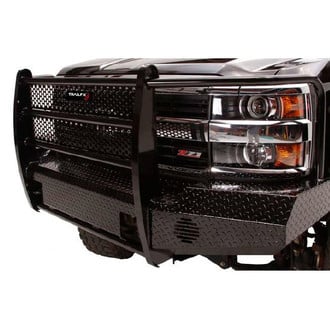 TrailFX® - Treadplate Full Width Black Powder Coated Front HD Bumper with Mesh Brush Guard