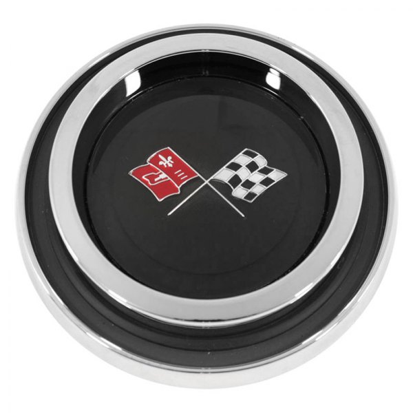 Trim Parts® - Black Wheel Cover Emblem With Cross Flags Logo and Chrome Bezel