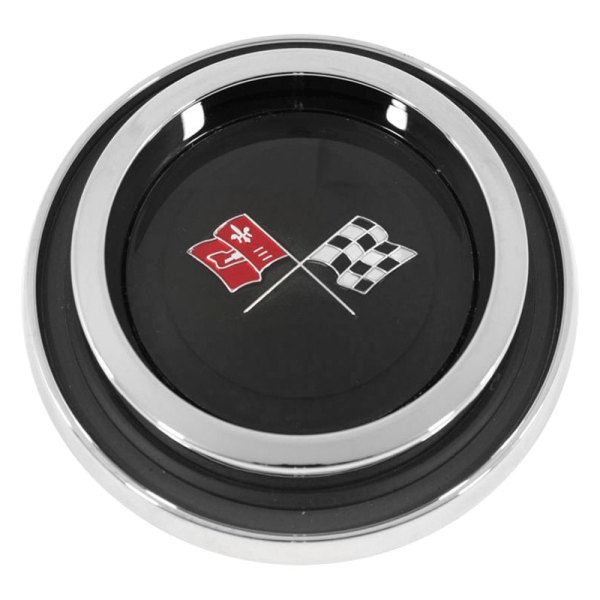 Trim Parts® - Black Wheel Cover Emblem With Cross Flags Logo and Chrome Bezel