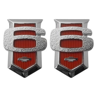 Trim Parts® - "6" Shield Red/Chrome Front Fender Badges