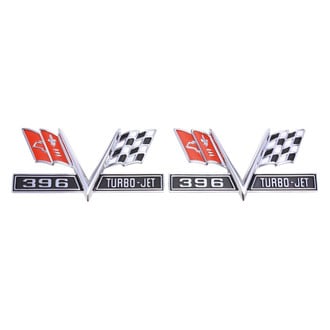 Trim Parts® - "396 Turbo-Jet" Crossed Flags Front Fender Emblems
