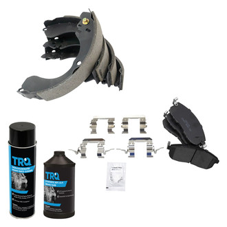 TRQ® - Ceramic Front and Rear Front Disc Brake Pads and Rear Shoes Kit