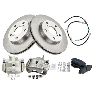TRQ® - Front Disc Brake Kit with Semi-Metallic Pads, Calipers and Hoses