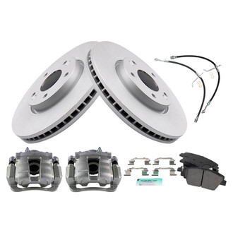 TRQ® - Front Disc Brake Kit with Semi-Metallic Pads, Calipers and Hoses