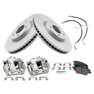 TRQ® - Front Disc Brake Kit with Semi-Metallic Pads, Calipers and Hoses