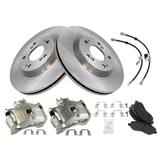 TRQ® - Front Disc Brake Kit with Semi-Metallic Pads, Calipers and Hoses