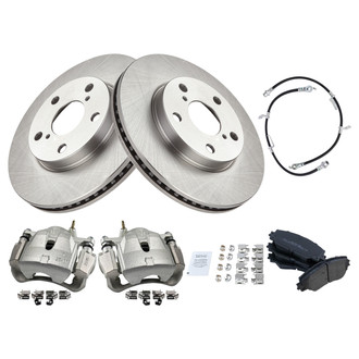 TRQ® - Front Disc Brake Kit with Semi-Metallic Pads, Calipers and Hoses