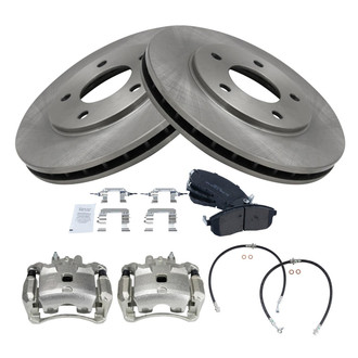 TRQ® - Front Disc Brake Kit with Semi-Metallic Pads, Calipers and Hoses