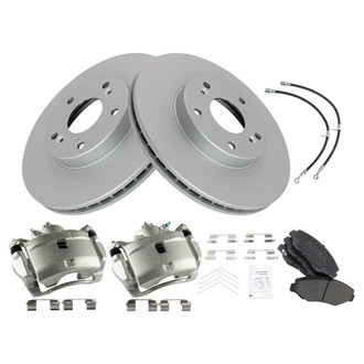 TRQ® - Front Disc Brake Kit with Semi-Metallic Pads, Calipers and Hoses