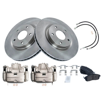 TRQ® - Front Disc Brake Kit with Semi-Metallic Pads, Calipers and Hoses