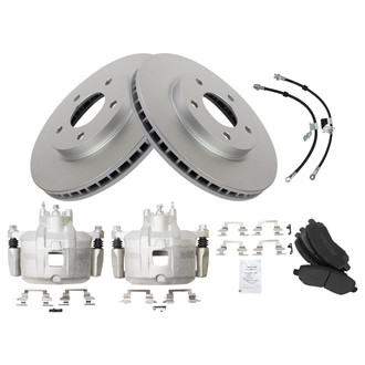 TRQ® - Front Disc Brake Kit with Semi-Metallic Pads, Calipers and Hoses
