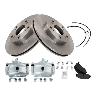 TRQ® - Front Disc Brake Kit with Semi-Metallic Pads, Calipers and Hoses