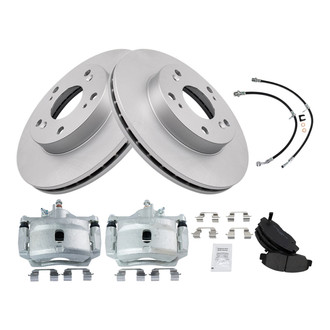 TRQ® - Front Disc Brake Kit with Semi-Metallic Pads, Calipers and Hoses