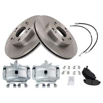TRQ® - Front Disc Brake Kit with Semi-Metallic Pads, Calipers and Hoses