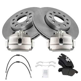 TRQ® - Front Disc Brake Kit with Semi-Metallic Pads, Calipers and Hoses