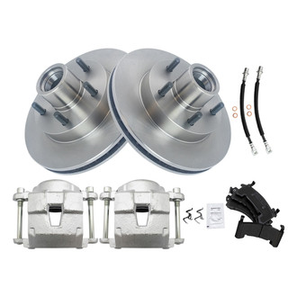 TRQ® - Front Disc Brake Kit with Semi-Metallic Pads, Calipers and Hoses