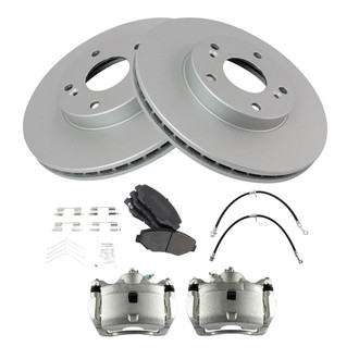 TRQ® - Front Disc Brake Kit with Semi-Metallic Pads, Calipers and Hoses