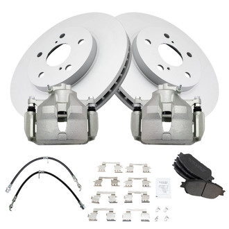 TRQ® - Front Disc Brake Kit with Semi-Metallic Pads, Calipers and Hoses