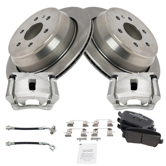 TRQ® BKA01842 - Rear Disc Brake Kit with Semi-Metallic Pads, Calipers and Hoses