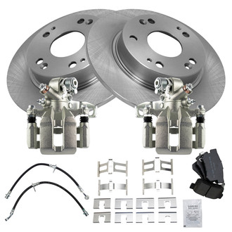TRQ® - Rear Disc Brake Kit with Semi-Metallic Pads, Calipers and Hoses