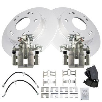 TRQ® - Rear Disc Brake Kit with Semi-Metallic Pads, Calipers and Hoses