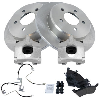 TRQ® - Rear Disc Brake Kit with Semi-Metallic Pads, Calipers and Hoses