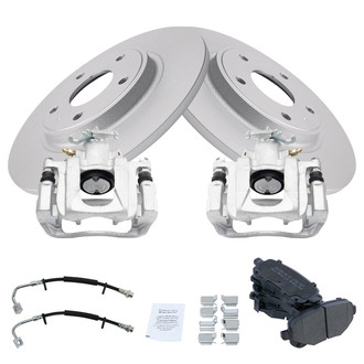 TRQ® - Rear Disc Brake Kit with Semi-Metallic Pads, Calipers and Hoses