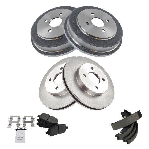 TRQ® - Front and Rear Disc and Drum Brake Kit with Semi-Metallic Pads