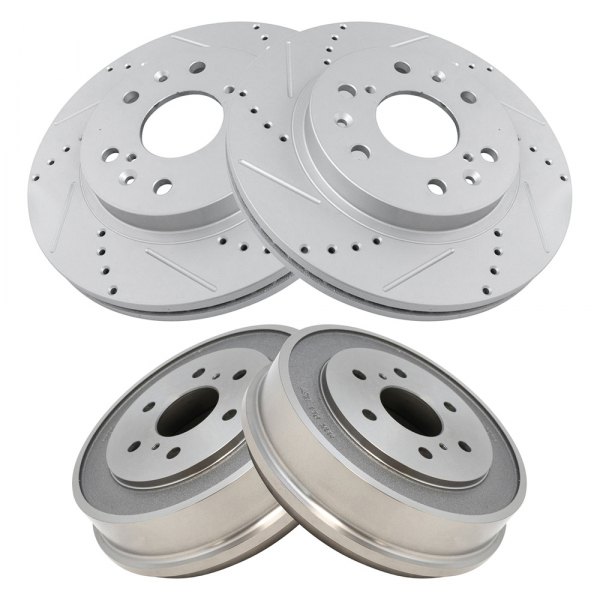 TRQ® - Performance Cross Drilled and Slotted Front and Rear Disc Brake Rotors with Drums