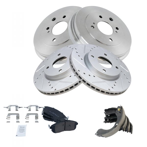 TRQ® - Performance Semi-Metallic Front and Rear Brake Kit with Drum and Shoes