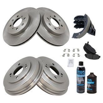 TRQ® - Front and Rear Disc and Drum Brake Kit with Semi-Metallic Pads