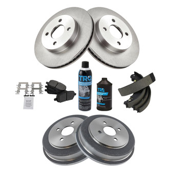 TRQ® - Front and Rear Disc and Drum Brake Kit with Semi-Metallic Pads
