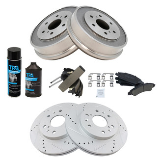 TRQ® - Performance Ceramic Front and Rear Brake Kit with Drum and Shoes