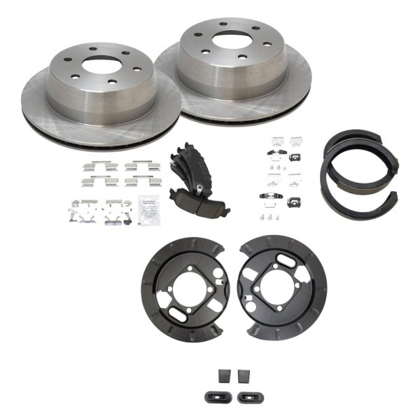 TRQ® - Rear Disc Brake Kit with Ceramic Pads and Shoes and Backing Plates