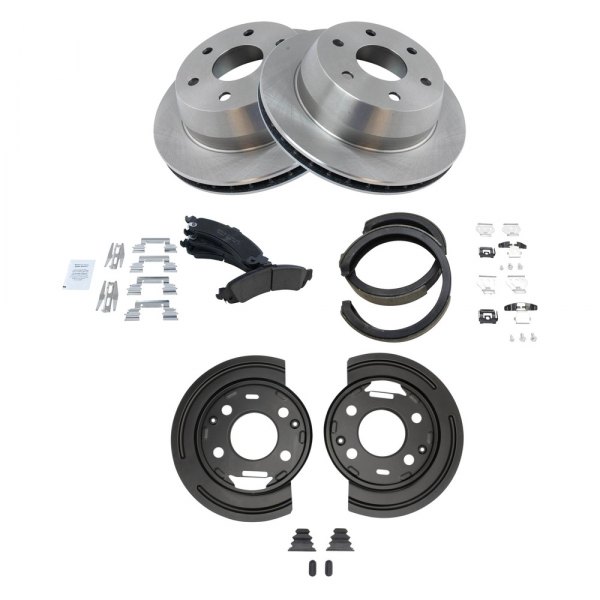 TRQ® - Rear Disc Brake Kit with Ceramic Pads and Shoes and Backing Plates