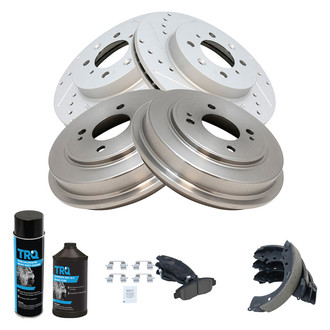 TRQ® - Performance Ceramic Front and Rear Brake Kit with Drum and Shoes