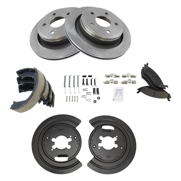 TRQ® - Rear Disc Brake Kit with Ceramic Pads, Shoes and Dust Shields