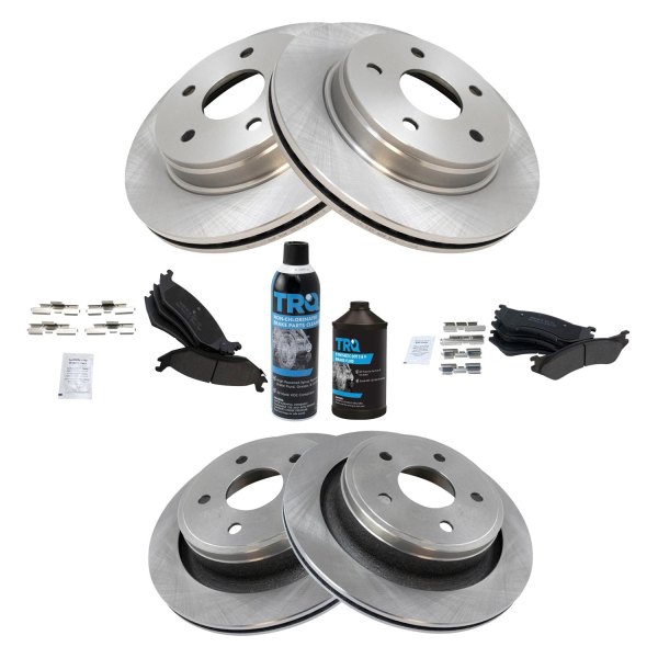 TRQ® - Front and Rear Disc Brake Kit with Semi-Metallic Pads and Shoes