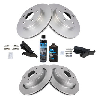 TRQ® - Front and Rear Disc Brake Kit with Semi-Metallic Pads and Shoes