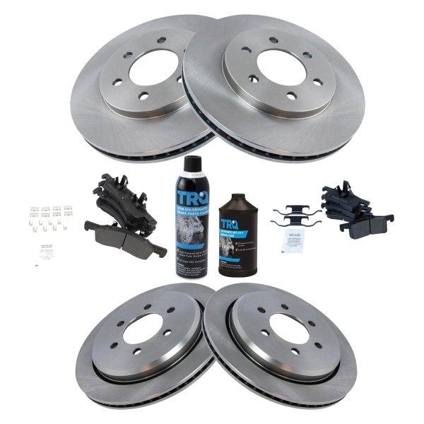 TRQ® - Front and Rear Disc Brake Kit with Semi-Metallic Pads and Shoes