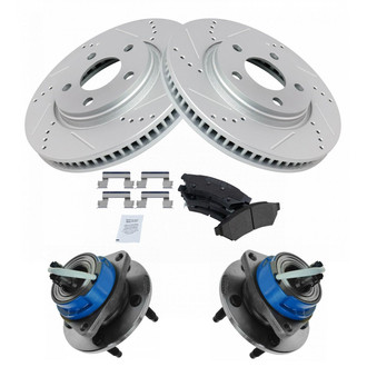 TRQ® - Front Disc Brake Kit with Semi-Metallic Pads and Hub Assemblies