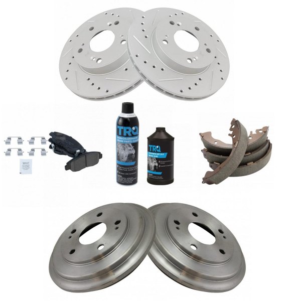 TRQ® - Performance Ceramic Front and Rear Brake Kit with Drum and Shoes