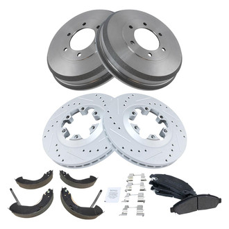 TRQ® - Performance Semi-Metallic Front and Rear Brake Kit with Drum and Shoes