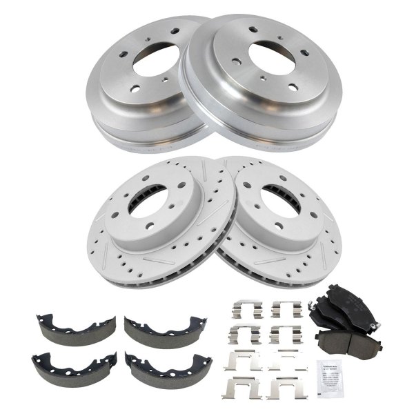 TRQ® - Performance Ceramic Front and Rear Brake Kit with Drum and Shoes