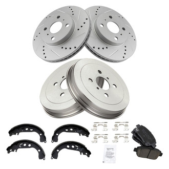 TRQ® - Performance Ceramic Front and Rear Brake Kit with Drum and Shoes
