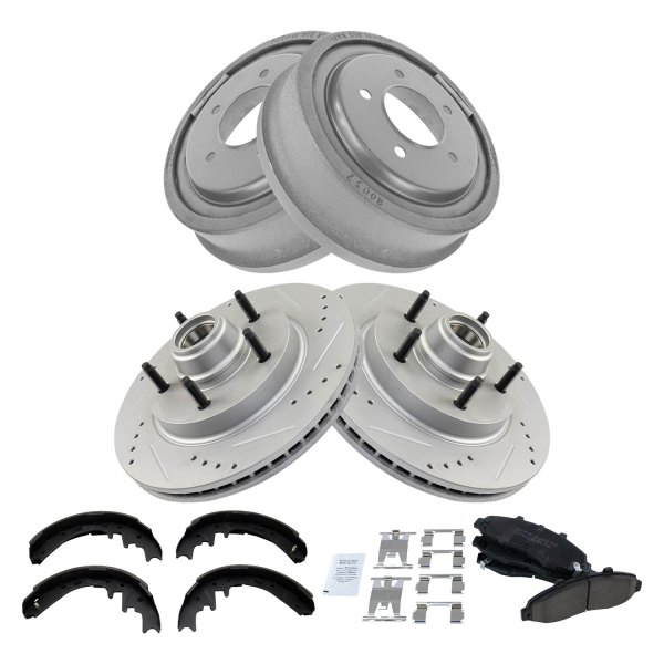 TRQ® - Performance Ceramic Front and Rear Brake Kit with Drum and Shoes