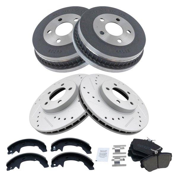 TRQ® - Performance Ceramic Front and Rear Brake Kit with Drum and Shoes