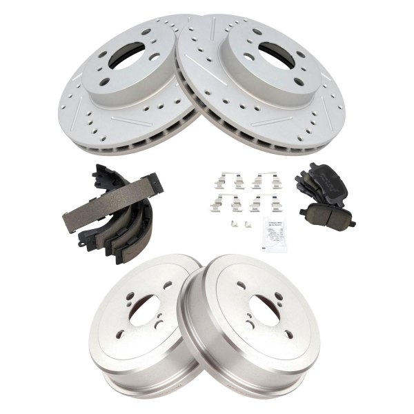TRQ® - Performance Ceramic Front and Rear Brake Kit with Drum and Shoes