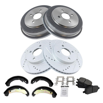 TRQ® - Performance Semi-Metallic Front and Rear Brake Kit with Drum and Shoes