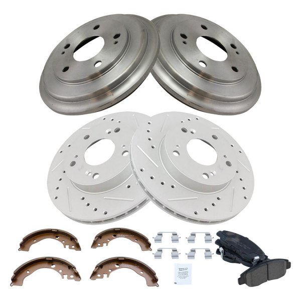 TRQ® - Performance Ceramic Front and Rear Brake Kit with Drum and Shoes